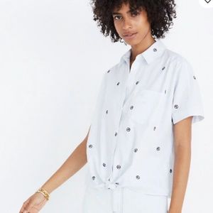 Embroidered Peace Sign Tie Front Shirt